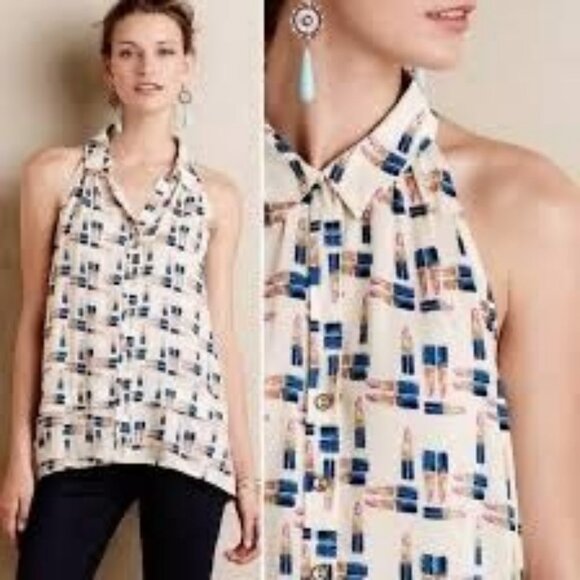 Anthropologie Tops - Anthropologie Maeve Women's Sleeveless Button Down Tank Top Blouse Novality Prin